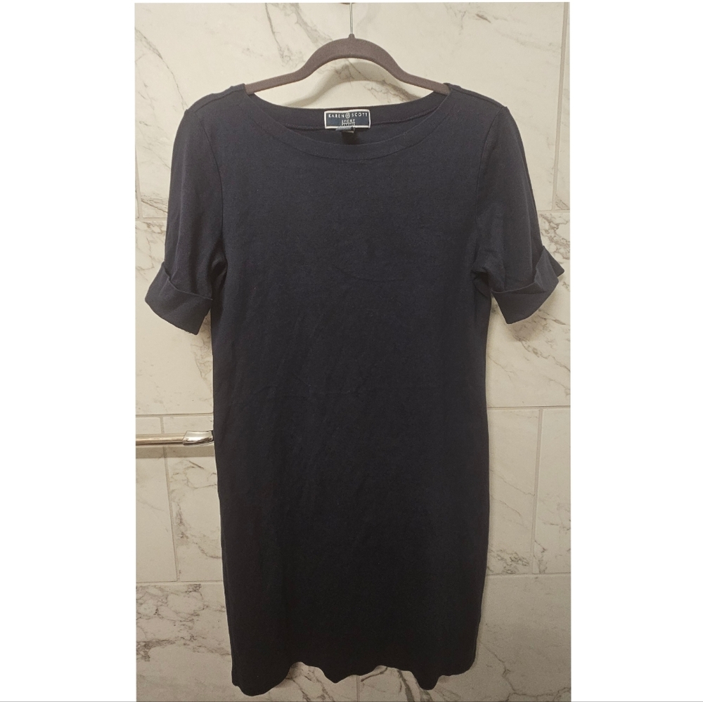 Karen Scott Sport Petites Navy Blue Short Sleeve Dress